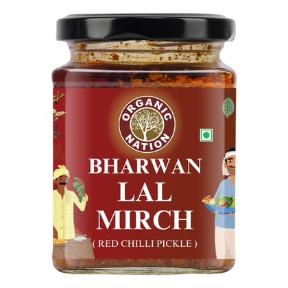 Organic Nation Stuffed Red Chilli Pickle - Bharwan Lal Mirch |Homestyle Indian Pickle | Authentic Traditional Taste | No Preservatives | 250g