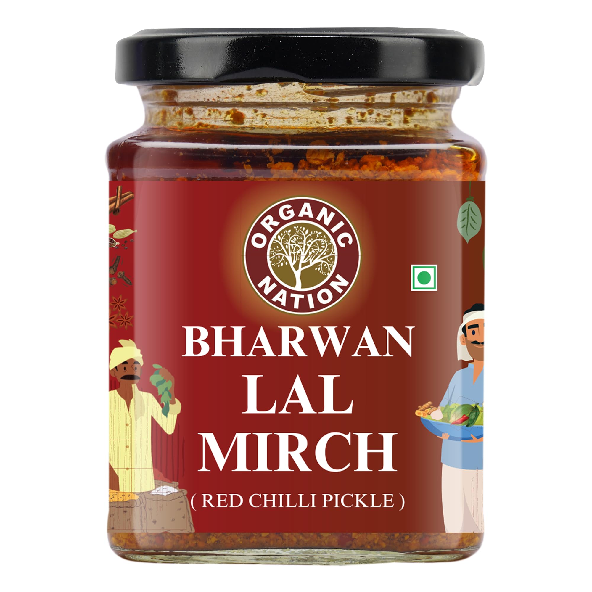 Organic Nation Stuffed Red Chilli Pickle - Bharwan Lal Mirch |Homestyle Indian Pickle | Authentic Traditional Taste | No Preservatives | 250g