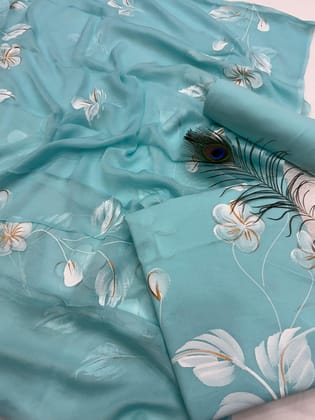 Pure Cotton Unstitched Suit With Chiffon Dupatta-As shown in picture / 2.5 mtr each / Pure cotton with chiffon dupatta