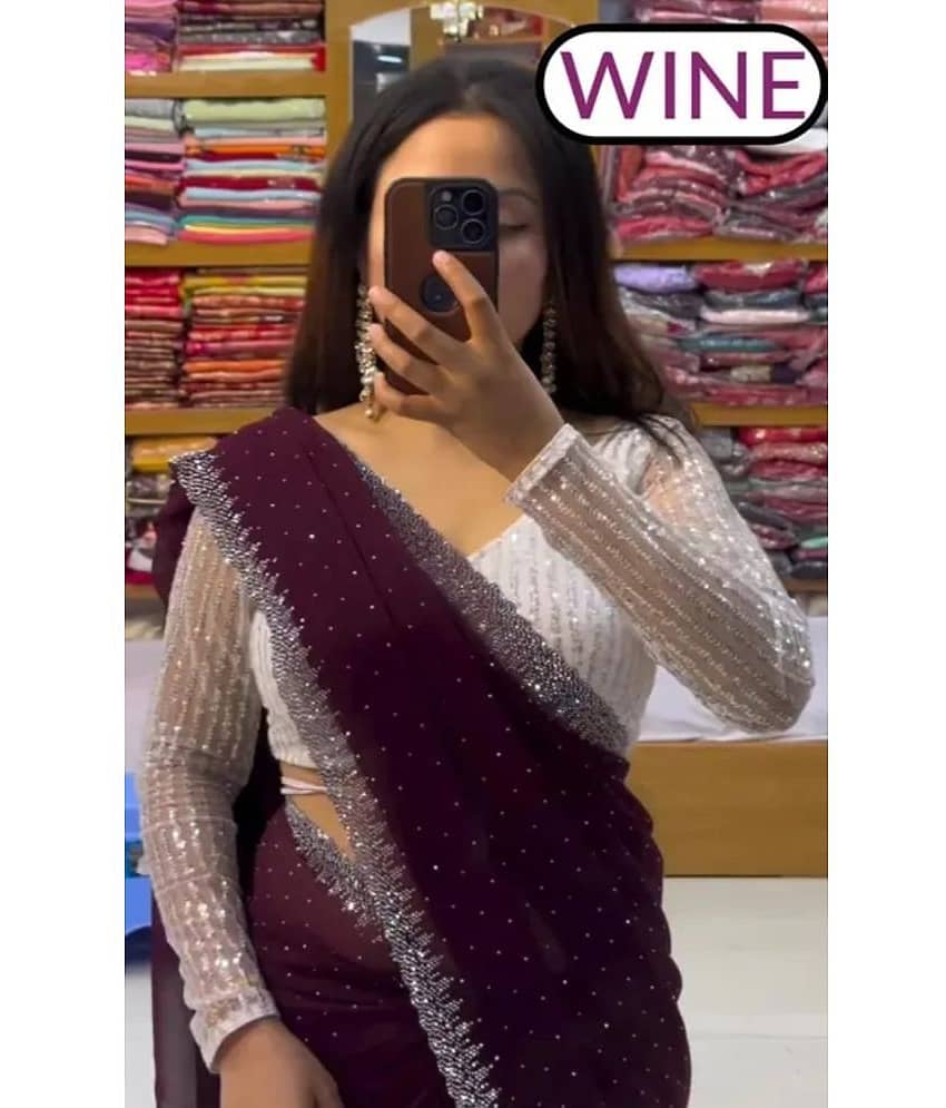 Gullak Georgette Embellished Saree With Unstitched Blouse Piece ( Purple )