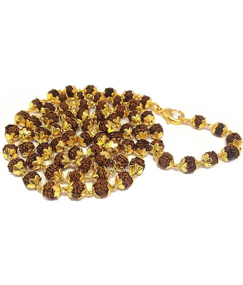 Nitin collection  100% Original Rudraksha Mala in With 1 Gram Hight Quality Gold Plated Cap In 5 MM Beads