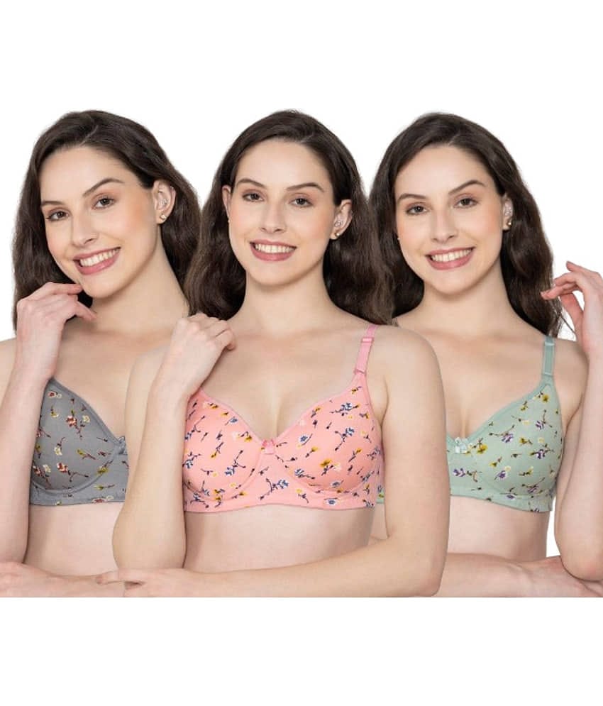 Funahme Pack of 3 Cotton Lightly Padded T-Shirt Bra For Women ( Multicolor )
