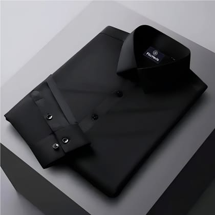 Men's Formal Regular Fit Cotton Full Sleeve Shirt - Black-S