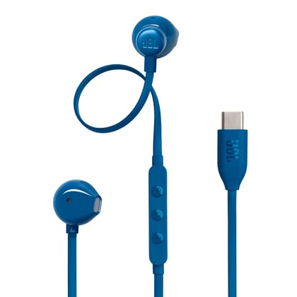 JBL Tune 305 Wired in-Ear Type C Headphones, Hi-Res Audio with Digital-to-Analog Converter, 3-Button EQ Preset Remote with Microphone, Tangle-Free Flat Cable, Compatible with USB-C Devices (Blue) JBL Tune 305 Wired in-Ear Type C Headphones, Hi-Res Audio 