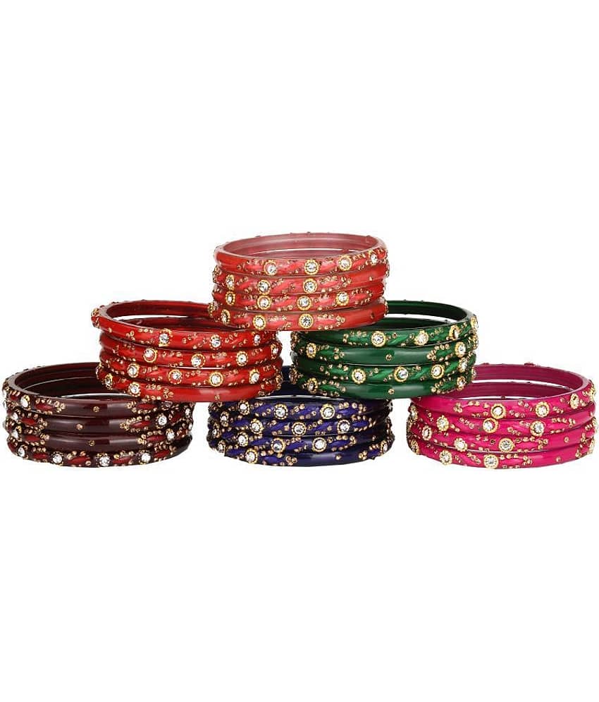 AFAST Designer Colorful Collection Purple 12 Fashion Bangle Set Ornamented With Exclusive Beads-GD1