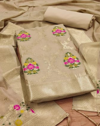 Noor-e-Banaras Beige Brocade Weaving Cotton Suit