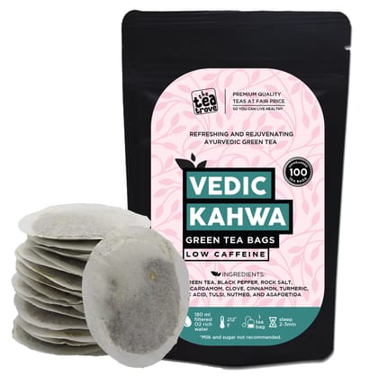 TheTeaTrove Kahwa Green Tea Bags 100 pcs - Eco-Friendly Vedic Detox Kahwa Green Tea 100 bag in Resealable pouch- All in one Green Tea Kahwa Tea bags - Kawa tea, Kava tea, Green tea bag
