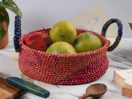 Srjana Handcrafted Hogla Grass Round Basket Srjana Handcrafted Hogla Grass Round Basket