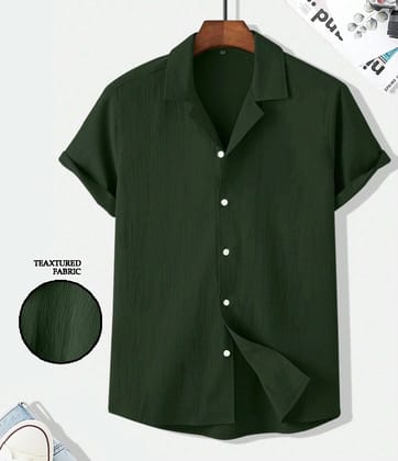Evergreen Ease: Men's Dark Green Seersucker Casual Shirt by GlamaStitch-S