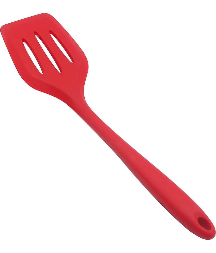 Baskety Silicone Slotted Mixing Flipping Serving Spatula ( Pack of 1,Red )