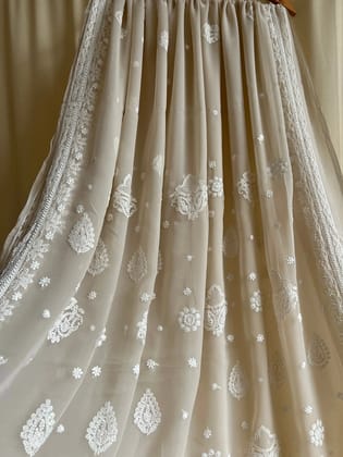 Georgette Chikankari saree in Fawn-Fawn