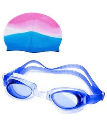 Emm Emm 2 in 1 Kids Swimming Accessories Combo of Silicone Cap & Goggles
