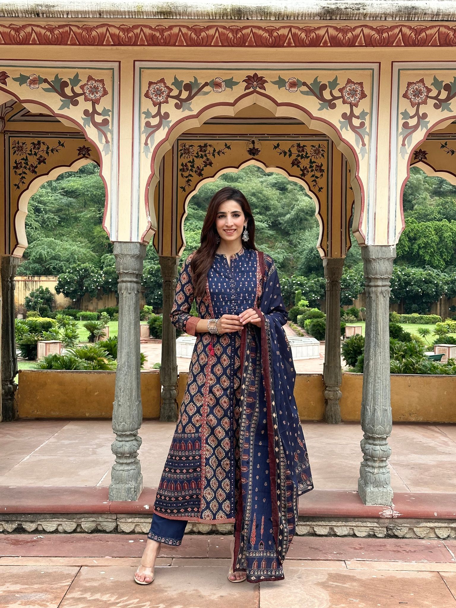 Ajrakh A line Suit set-Navy Blue Colour-M