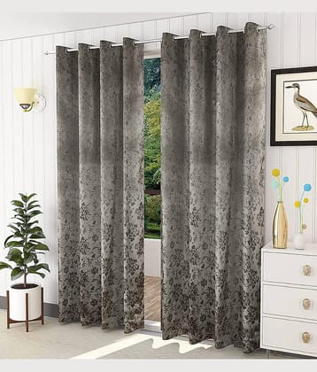 Kraftiq Homes Floral Blackout Eyelet Curtain 9 ft ( Pack of 2 ) - Light Grey
