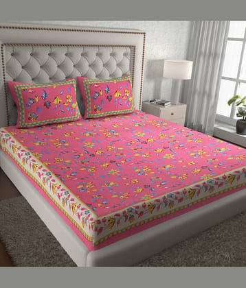 Cosito Cotton 1 Double Bedsheet with 2 Pillow Covers ( Pink )
