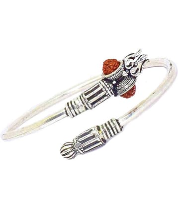 RUDRADIVINE Designer Silver Oxidized Shiva Trishul Rudraksha Damru Kada Bracelet Bangle for Men and Boys Silver Trishul Damroo Designer Kada Bracelet Bangle