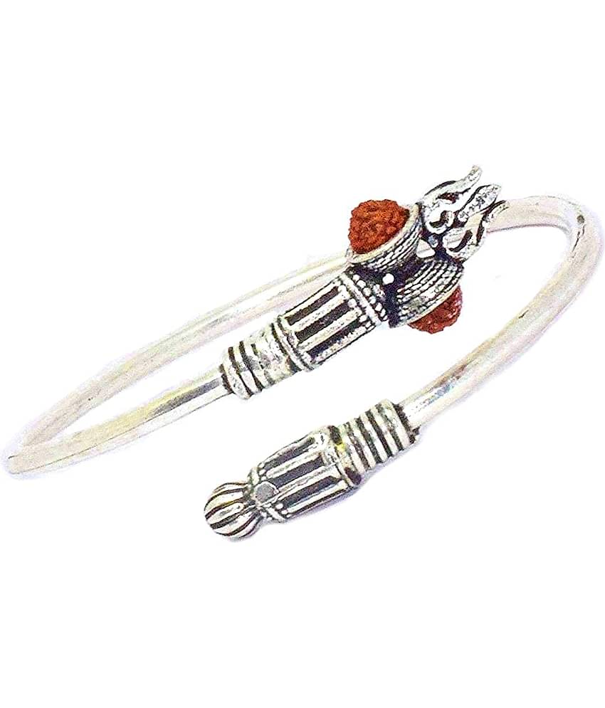 RUDRADIVINE Designer Silver Oxidized Shiva Trishul Rudraksha Damru Kada Bracelet Bangle for Men and Boys Silver Trishul Damroo Designer Kada Bracelet Bangle