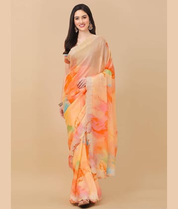 BLEESBURY Chiffon Embellished Saree With Unstitched Blouse Piece ( SkyBlue )