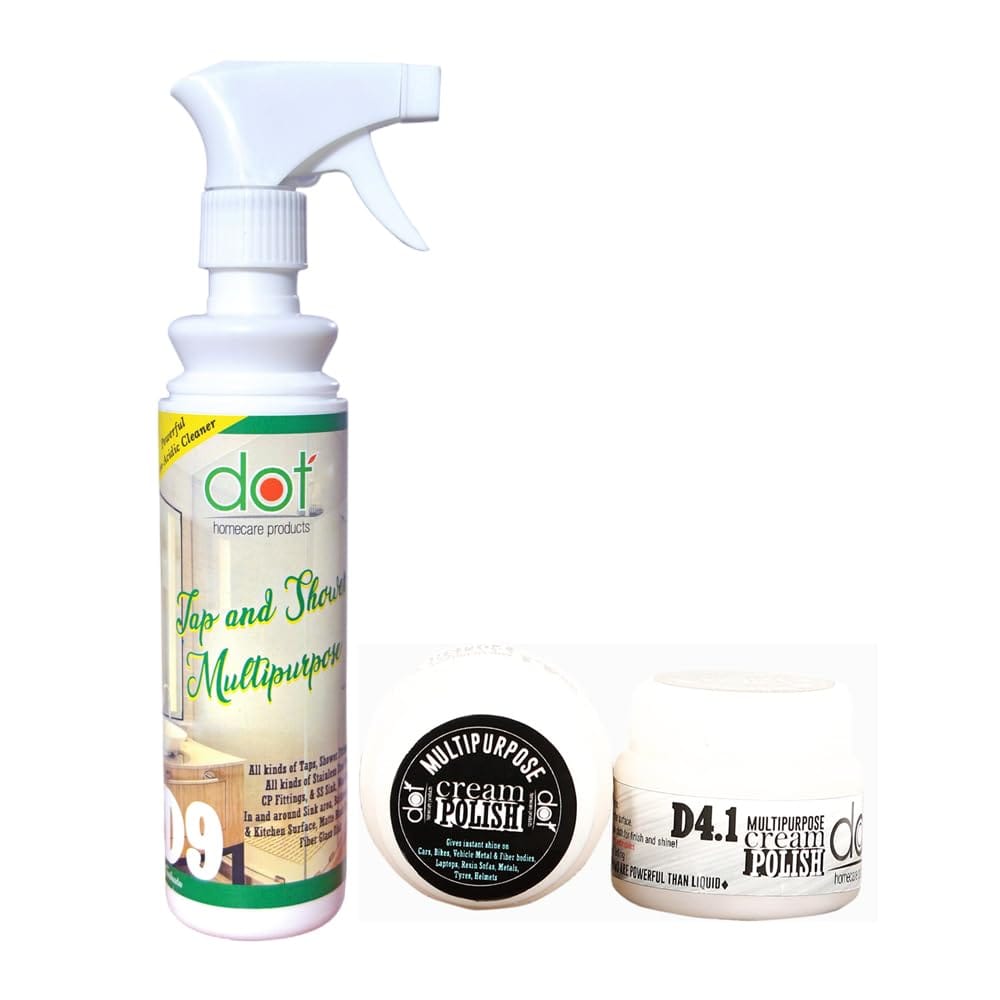 DOT Homecare Products | Tap and Shower, Kitchen Surface, Mirror, Multipurpose Cleaner 250ml, Multipurpose Cream Polish 50gms - Enamel Friendly