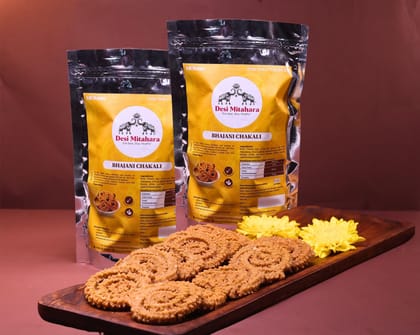 Desi Mitahara's Bhajani Chakali | 1kg-500g x 2 Pack | Traditional Spiced Spiral Snack Made with Roasted Multigrain Flour