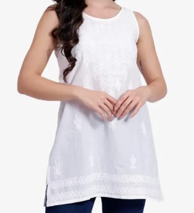 Lucknowi Chikankari Pure Cotton Fine Machine White Embroidery Kurti