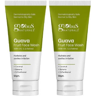Globus Naturals Guava Fruit Face Wash with Vitamin E  Retinol For Hydrates  Soothes Irritation, Suitable for Normal to Oily Skin, 50gm, Pack of 2