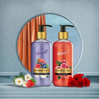LAYER'R WOTTAGIRL! SHOWER GEL COMBO| WILDBERRY & CHAMOMILE + ROSE & VITAMIN E | 300ml Each
