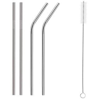 (Set of 4) Stainless Steel Drinking Straws, 21.6cm Long, 6 mm Radius with Cleaning Brush, Dishwasher Safe