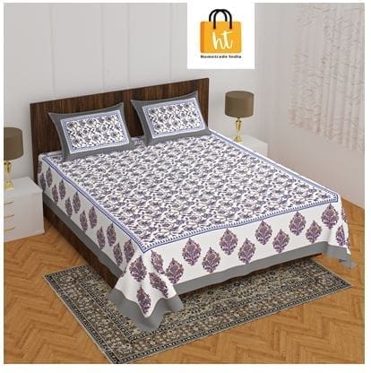 The Bedsheet Adda Standard Queen Size Pure Cotton Jaipuri Printed Economic Double Bedsheet with Two Pillow Covers- ARTICLE-1032