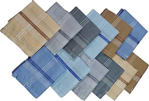 Men's Premium 100% Pure Cotton Handkerchief Light Base with Colored Border Pack of 12