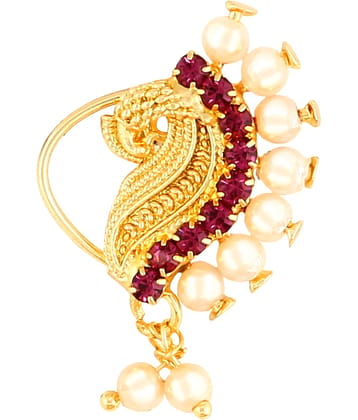 Vighnaharta Gold Plated Mayur design with Peals Alloy Maharashtrian Nath Nathiya./ Nose Pin for women VFJ1007NTH-Press