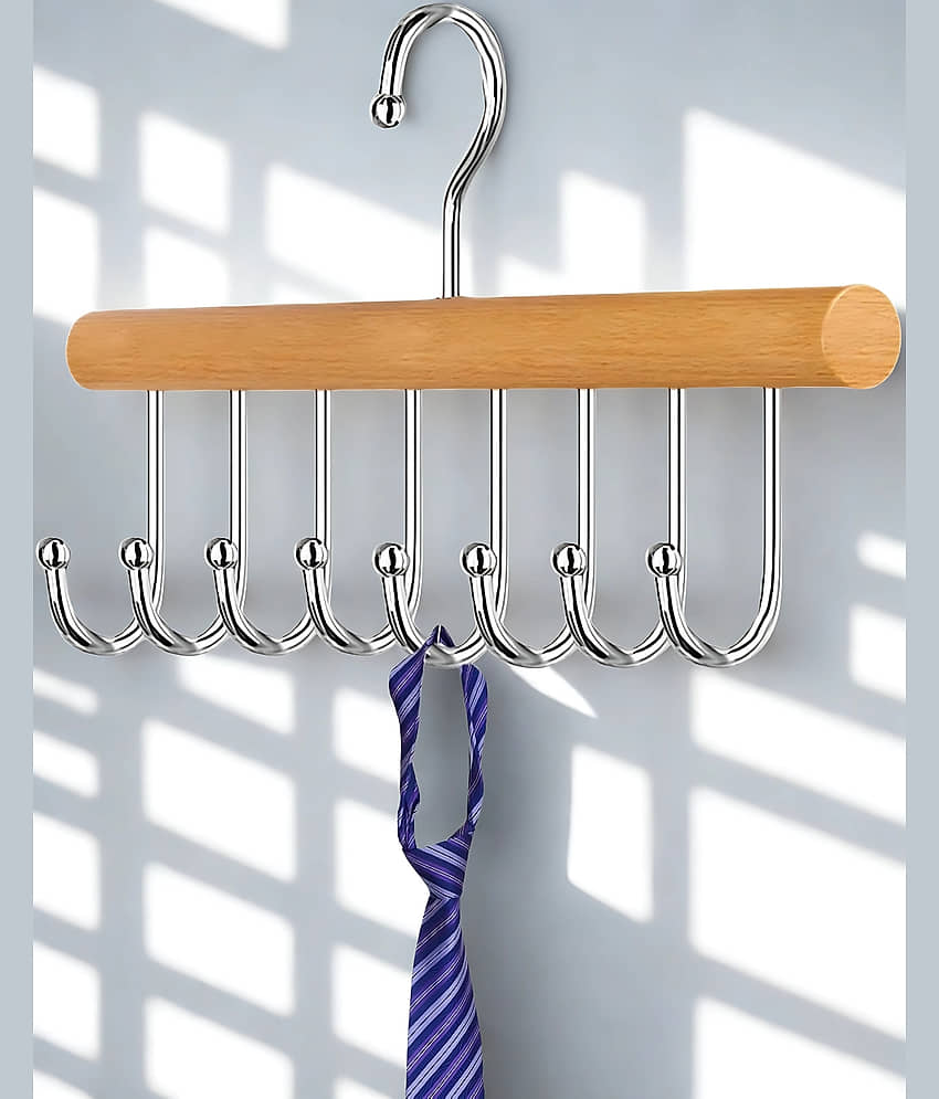 360° Rotating Wooden Multi Hook Hanger | Wardrobe Space Saver Organizer for Ties, Scarves, Bras, Belts, Bags & Accessories | Durable Stainless Steel Hooks Clothes Hanger for Closet Storage
