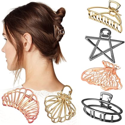 BIRDWARE 6 Pcs Korean Style Vintage Big Gold Metal Hair Claw Cat Ears Geometric Hair Clip Clutches Hairpin Flower Barrette Jaw Clamp Hair Accessories For Women Girls (STYLE 1) BIRDWARE 6 Pcs Korean Style Vintage Big Gold Metal Hair Claw Cat Ears Geometri