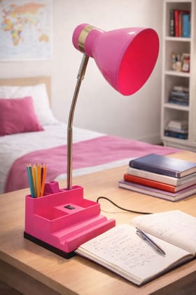 SPARKWORLD Pink Study Table Lamp with Organizer Base Study Lamp (35 cm, Pink)