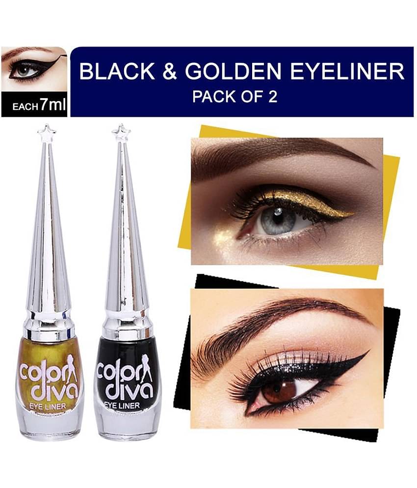 Color Diva Eye Liner, Water Resistant, Long-Lasting, 6ml (Black & Golden) Matte & Satin Finish