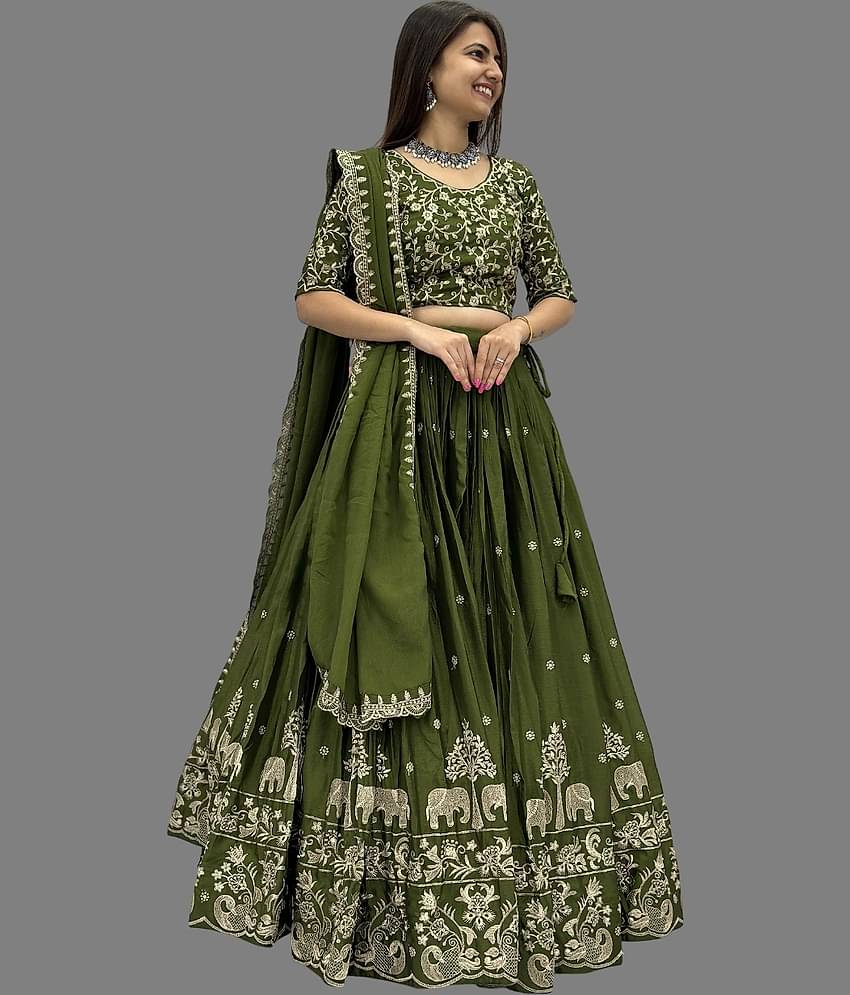 A TO Z CART Women Silk Blends Flared Semi Stitched Lehenga Choli ( Green )
