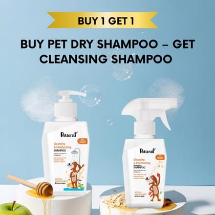 Petterati Double Care Dog Shampoo Combo, Waterless Dog Shampoo & Cleansing & Moisturizing Shampoo (400ml Each), No-Rinse & Deep Clean Formula - Buy 1 Get 1 Free