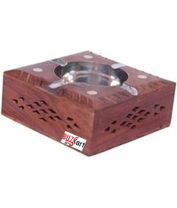 BuzyKart Wooden Premium Quality Antique Hand carved Square Ashtray