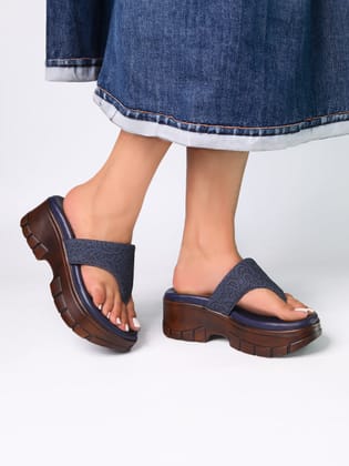 Vulan Navy Blue Wedge Heels-Navy Blue / 39