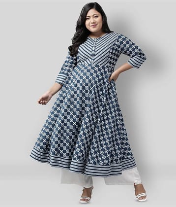 Yash Gallery Pack of 1 Cotton Printed Flared Women's Kurti - ( Blue )