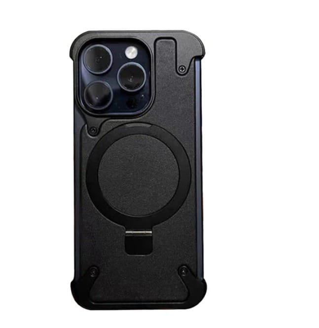 Milan - Magsafe Stand Bezel Less iPhone Case - Black Leather iPhone 15 PRO