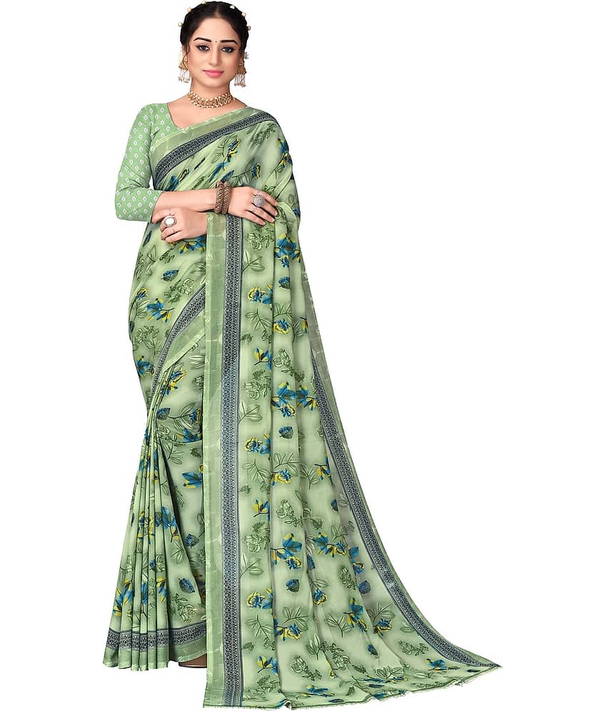 Rekha Maniyar Georgette Printed Saree With Unstitched Blouse Piece ( Green )