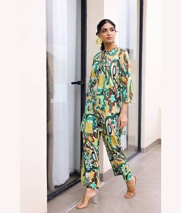 Label Flavia Women Printed Top With Trousers Co-Ord Set ( Multicolor )