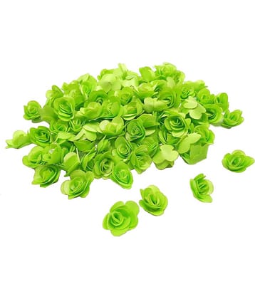 PRANSUNITA Mini Stem Less Satan Rose Flower Heads ( Size – 1.5 cm ), Handmade Artificial Roses for Dresses Weddings, Valentine, Radha Krishna & Baby Shower Decoration Crafts - 90 pcs – Color- Parrot Green