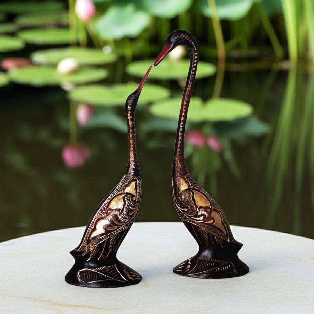 Metal Brass Duck Pair Decorative Statue for Interior Styling, Height : 8.5 Inch (ANMAS215 A)