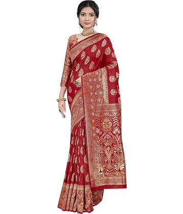 Sariya Jacquard Woven Saree With Unstitched Blouse Piece ( Red )