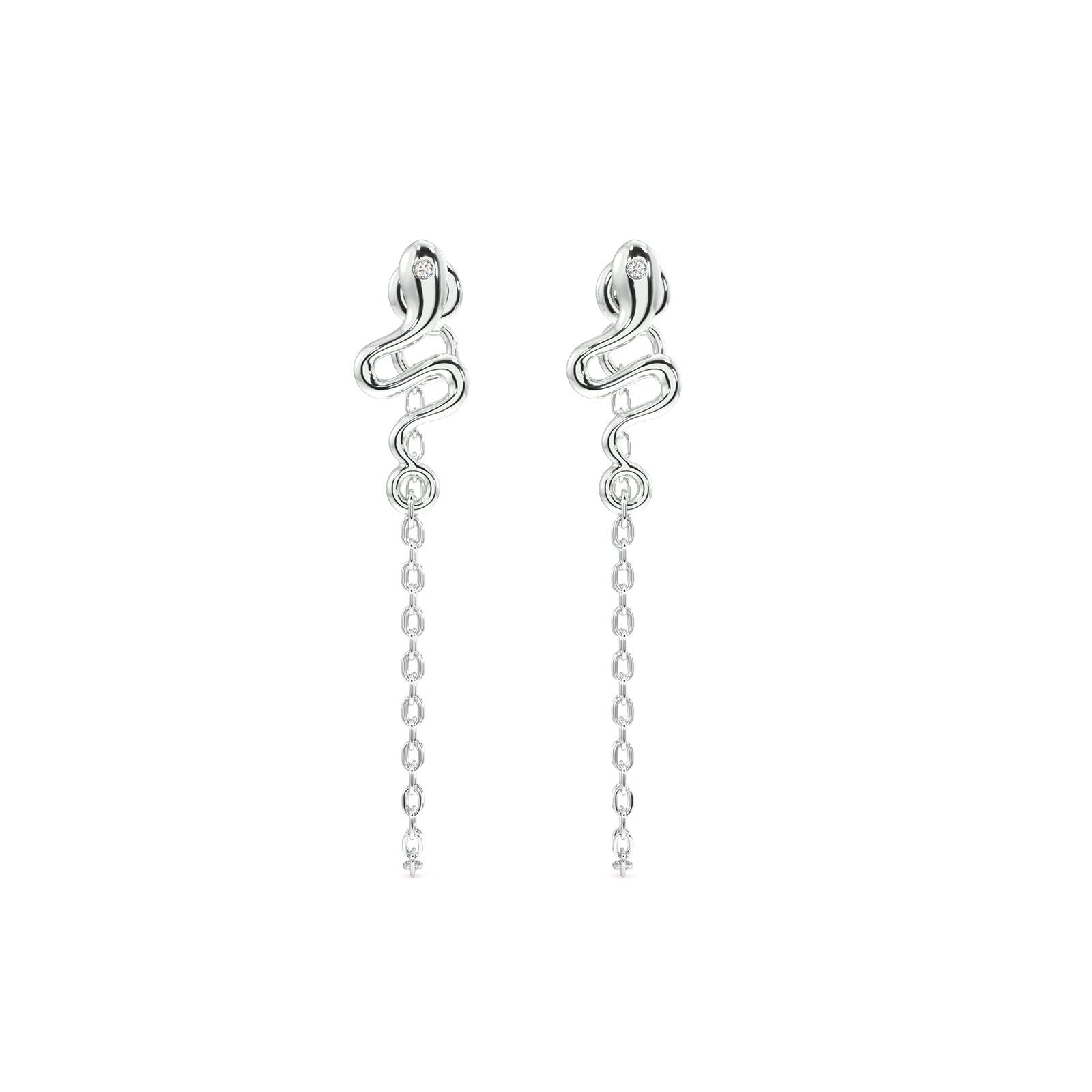 Snake dangler chain earring - Pair-Rhodium