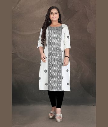 Hetsa Women Cotton Printed A-line Kurti ( White )