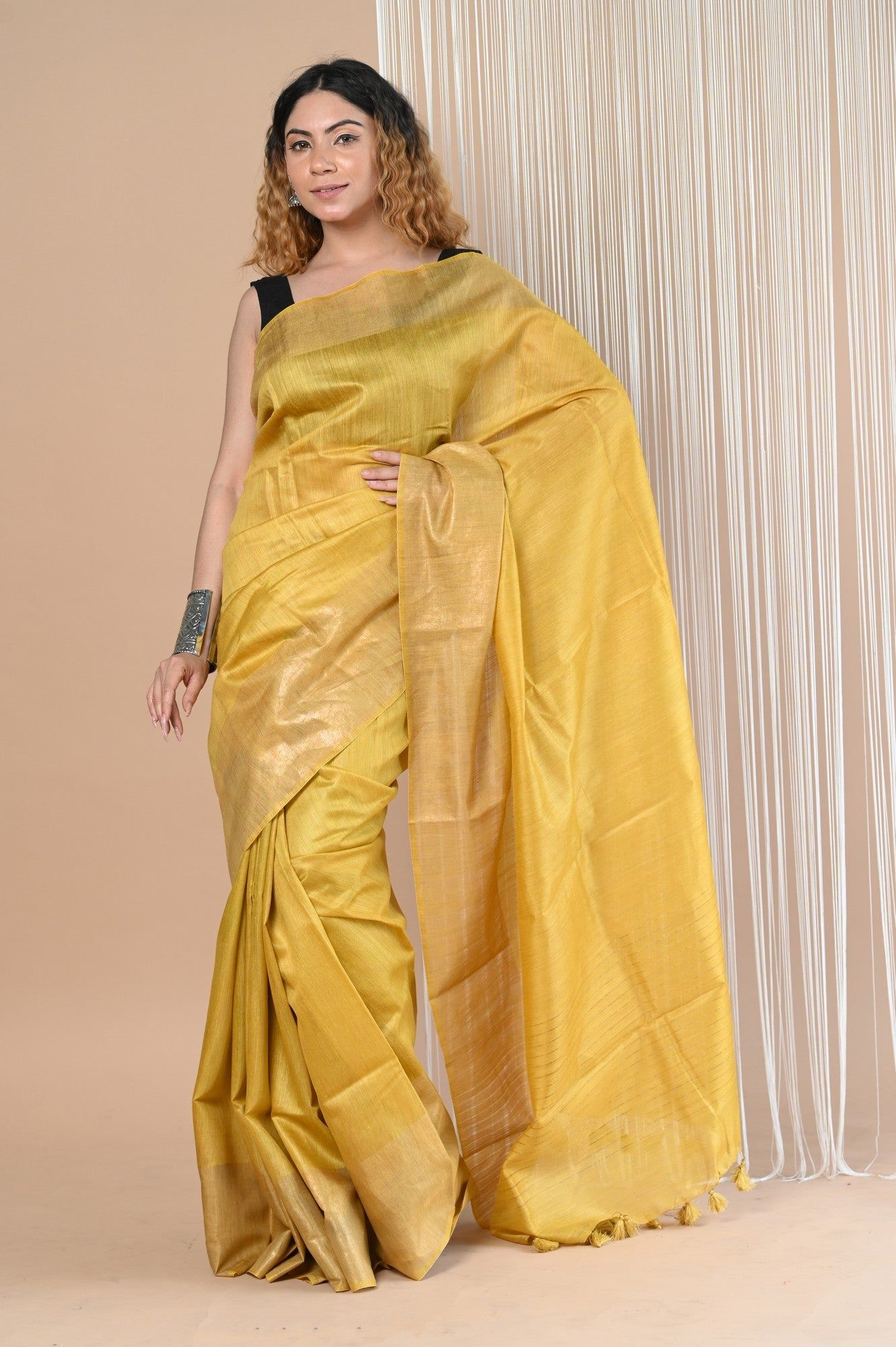 Exclusive Pure Moonga Tussar Silk Saree With Beautiful Border ~ Yellow