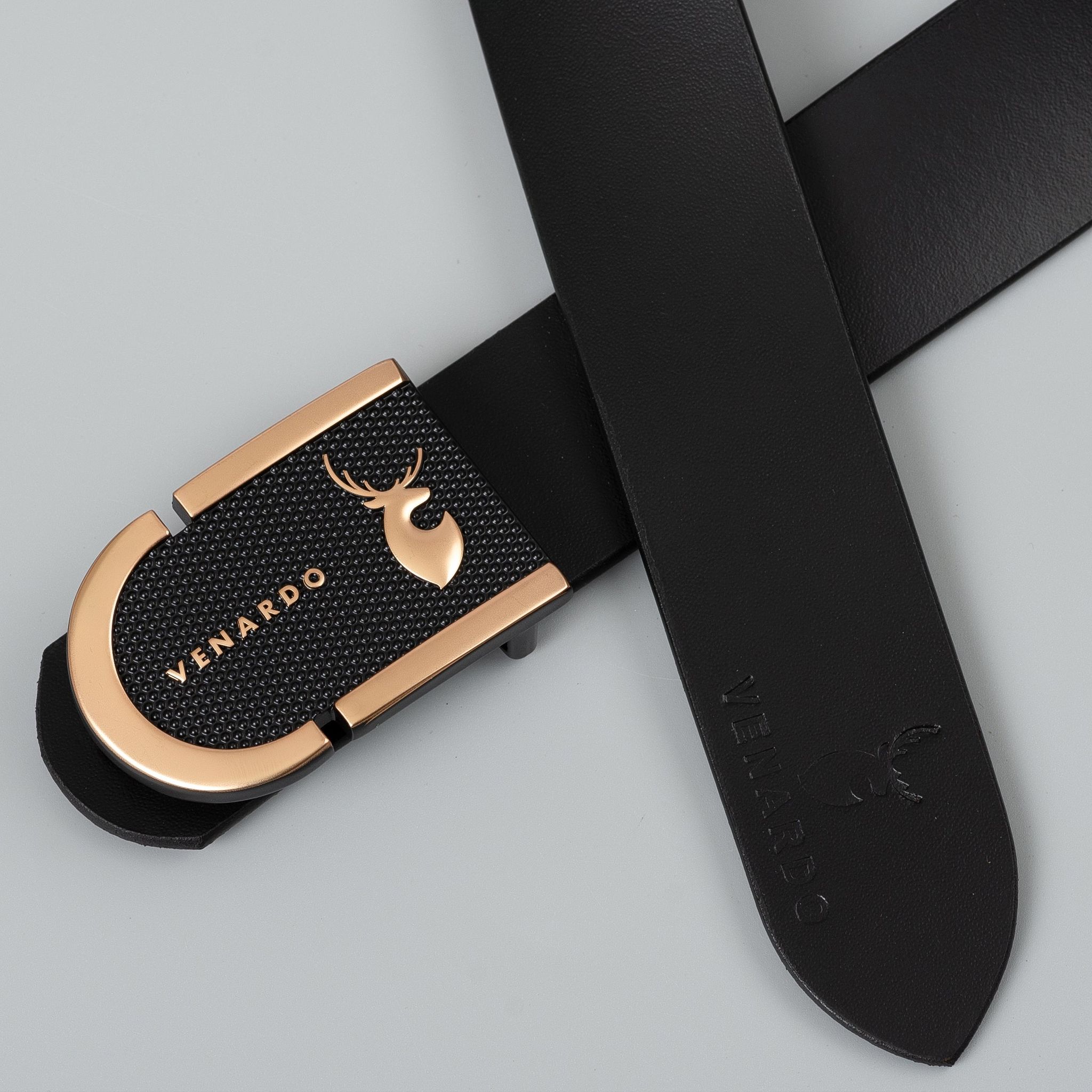 VENARDO HITOPS  MEN'S BLACK LEATHER BELT FOR MEN WITH  FREE CARD HOLDER WALLET-28